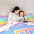 thumbnail image 4 of Homewish Initial T Letter Twin Bedding Sets 7-Piece for Kids, Kawaii Stars Love Heart Bedding Comforter Set, Dreamy Rainbow Reversible Sheet Sets, Breathable Home Decor, 4 of 7