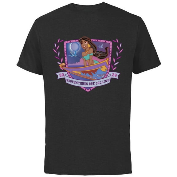 Disney Princess Jasmine Aladdin Adventures are Calling 2024 - Short Sleeve Cotton T-Shirt for Adults - Customized-Black