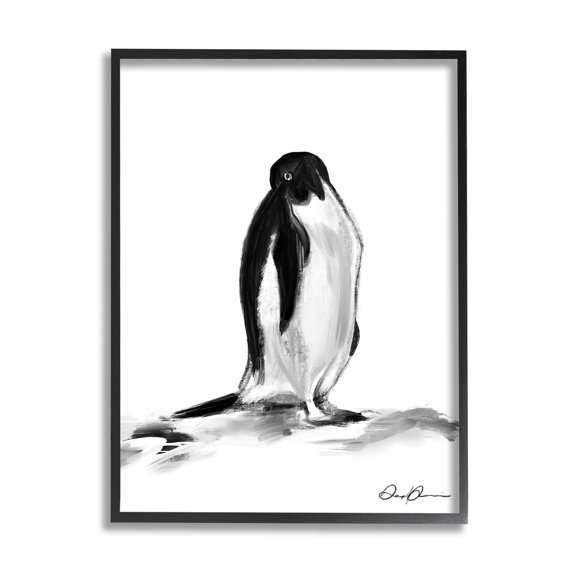 Stupell Industries Bashful Penguin Arctic Snow Bird Minimal Black White, 11 x 14, Designed by Daphne Polselli