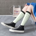 thumbnail image 6 of Picia Women Crew Soft Moisture-wicking Socks Green Checkboard Pattern Design Cotton Socks, One Size fit All, 6 of 9