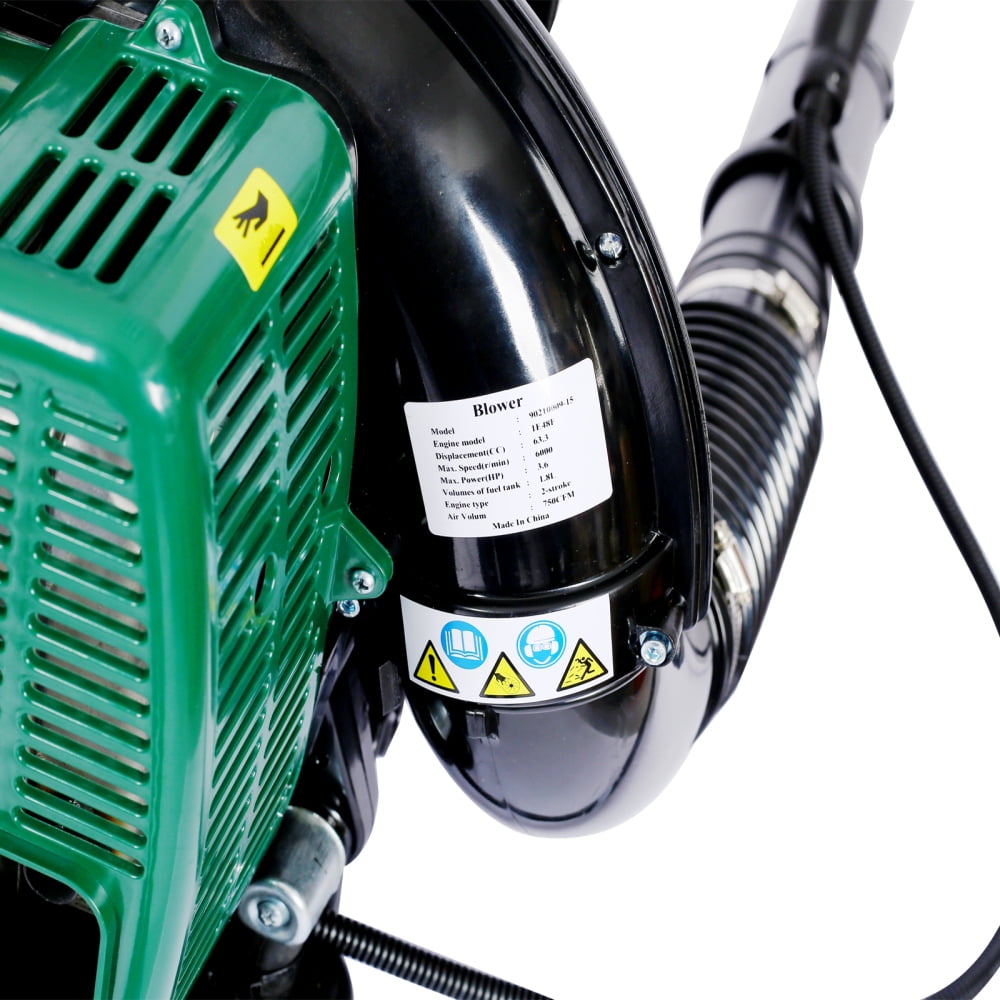 DECMAY 63.3CC Professional Backpack Leaf Blower - Heavy Duty 3.6HP Gas Powered with 750CFM Airflow (Green, Low Noise 103dB)