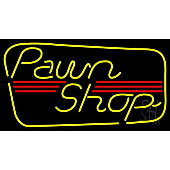 Yellow Pawn Shop LED Neon Sign 20 x 37 - inches, Black Square Cut Acrylic Backing, with Dimmer - Bright and Premium built indoor LED Neon Sign for Pawn store interior decor, and stroefront.
