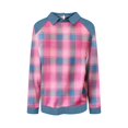 thumbnail image 4 of Women Long Sleeve Plaid Shirts Denim Collar Patchwork Stitching Sweatshirt Casual Tops, S, 4 of 4