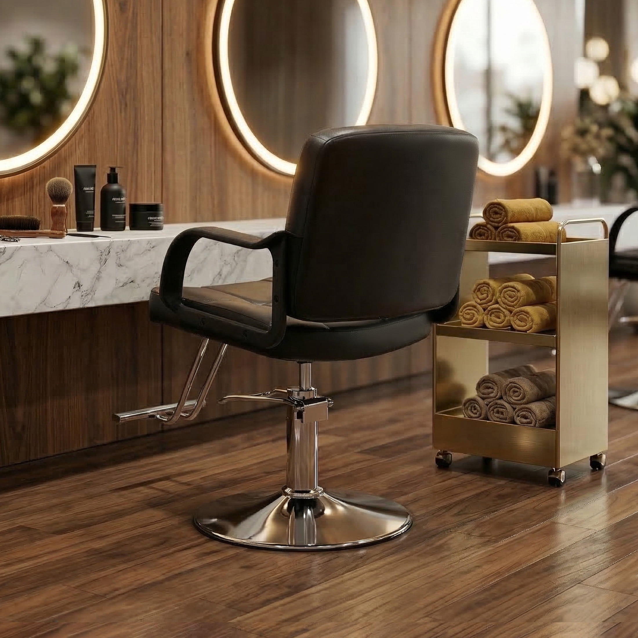 Noble House 360° Swivel Barber Chair, Hydraulic Height Adjustable, PU Upholstery, Black + Chrome