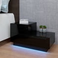 thumbnail image 1 of IVV Wooden LEDs Nightstand with 2 Storage Drawers, Step-Shaped Bedside Table for Bedroom, Living Room, Black, 1 of 7