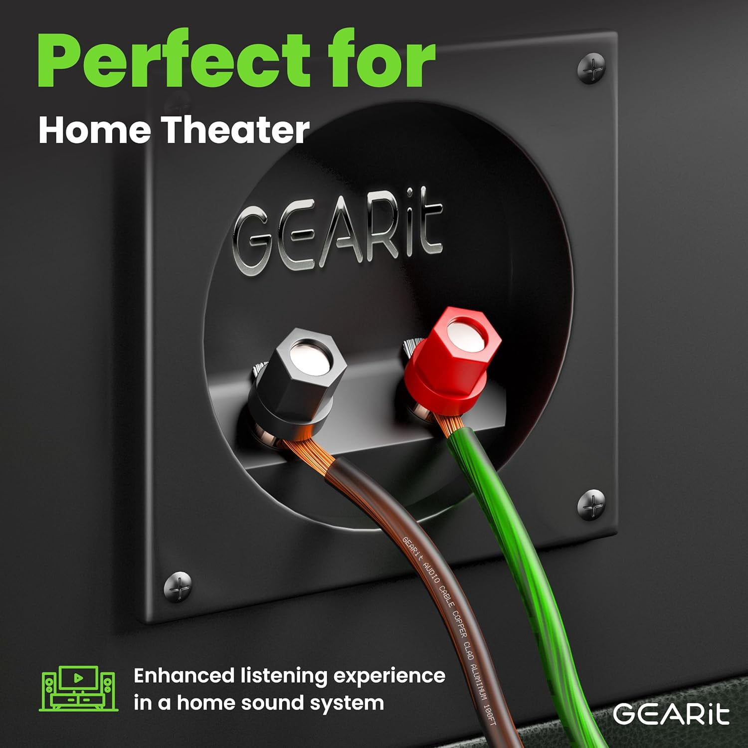 GEARit Pro Series 14AWG Speaker Wire, 14 Gauge Speaker Wire Cable (100 Feet / 30 Meters) Great Use for Home Theater Speakers and Car Speakers, Transparent Black/Green