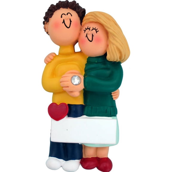 Engaged Couple Male Brown Female Blonde Personalized  Christmas Ornament DO-IT-YOURSELF