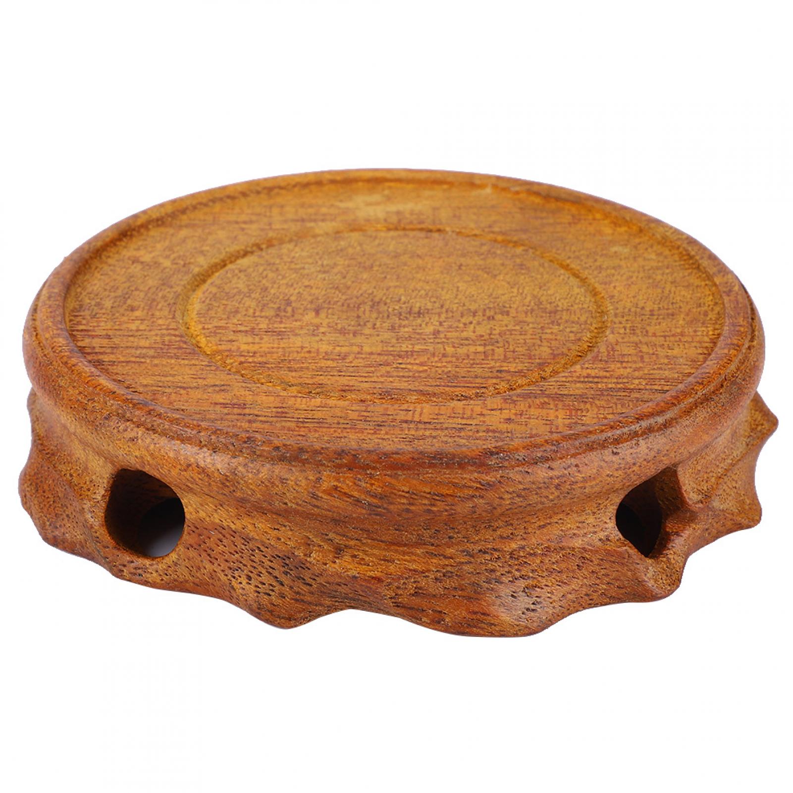 Tebru Wood Display Stand Pedestal Carving Round Base Statue Home Crafts Decor