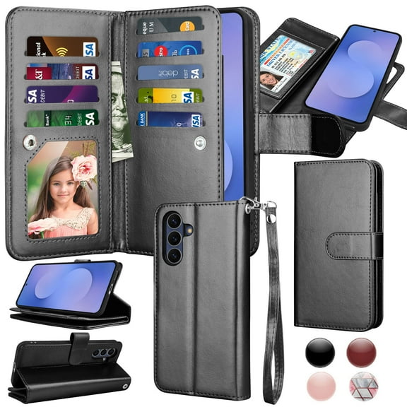 Takfox Galaxy S25 FE 5G Case,for Samsung Galaxy S25 FE 6.7" Wallet Phone Case,Takfox PU Leather Magnetic Detachable Card Holders Shockproof Kickstand Protective [Flip Folio Cover] Black