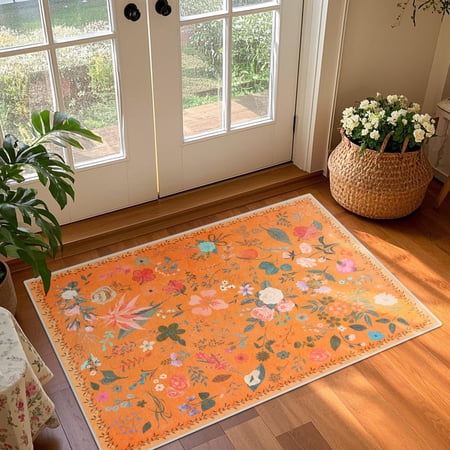 Balacho Cozy Bohemian Style Floral Design Faux Wool Area Rug, 2' x 3', Orange