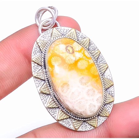 Fossil Coral 925 Sterling Silver Bali Pendant 1.95" P735130, Christmas Gift