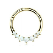 BM25 JEWELRY 14 Karat Gold Cascading Fire Opal Prong Set Lined Seamless Clicker Hoop Ring-White Opal