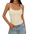 thumbnail image 2 of CUZIBR Women Tank Top Camisole Solid Color Basic Scoop Neck Padded Lace Sleeveless Spaghetti Strap Slim Fit Soft Trendy Relaxed Casual Yoga Summer Tunic Cami Crop Top,Beige,One Size, 2 of 4