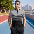 thumbnail image 5 of Mens Striped Polo Shirt Short Sleeve Breathable Casual Business Henley Collar Top for Summer Out Golf Travel Wear Gray M, 5 of 7