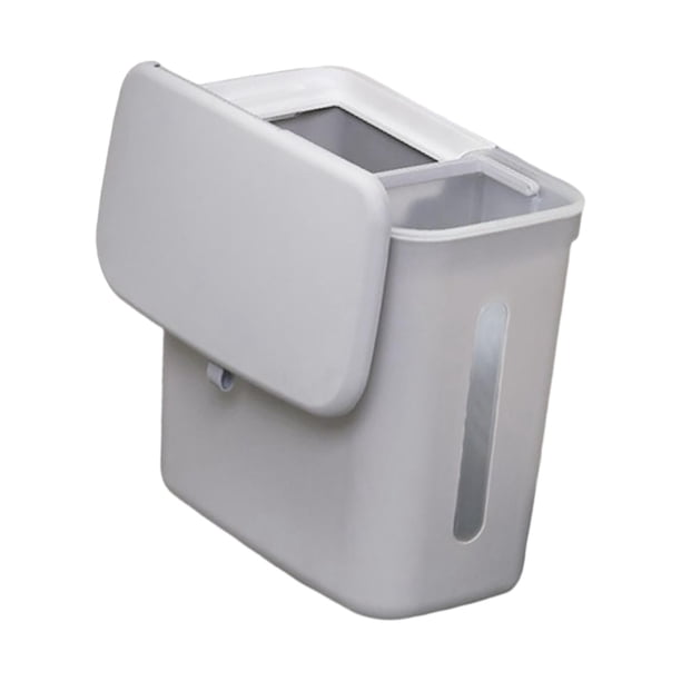 Cubo de basura portátil colgante para cocina, 9 l, con compartimento, ideal para dormitorio y oficina. Gris
