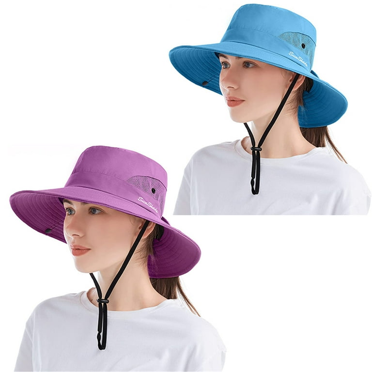 Elbourn 2 Pack Women's Ponytail Safari Sun Hat,Wide Brim UV Protection  Outdoor Bucket Hat,Foldable Beach Summer Fishing Hat 