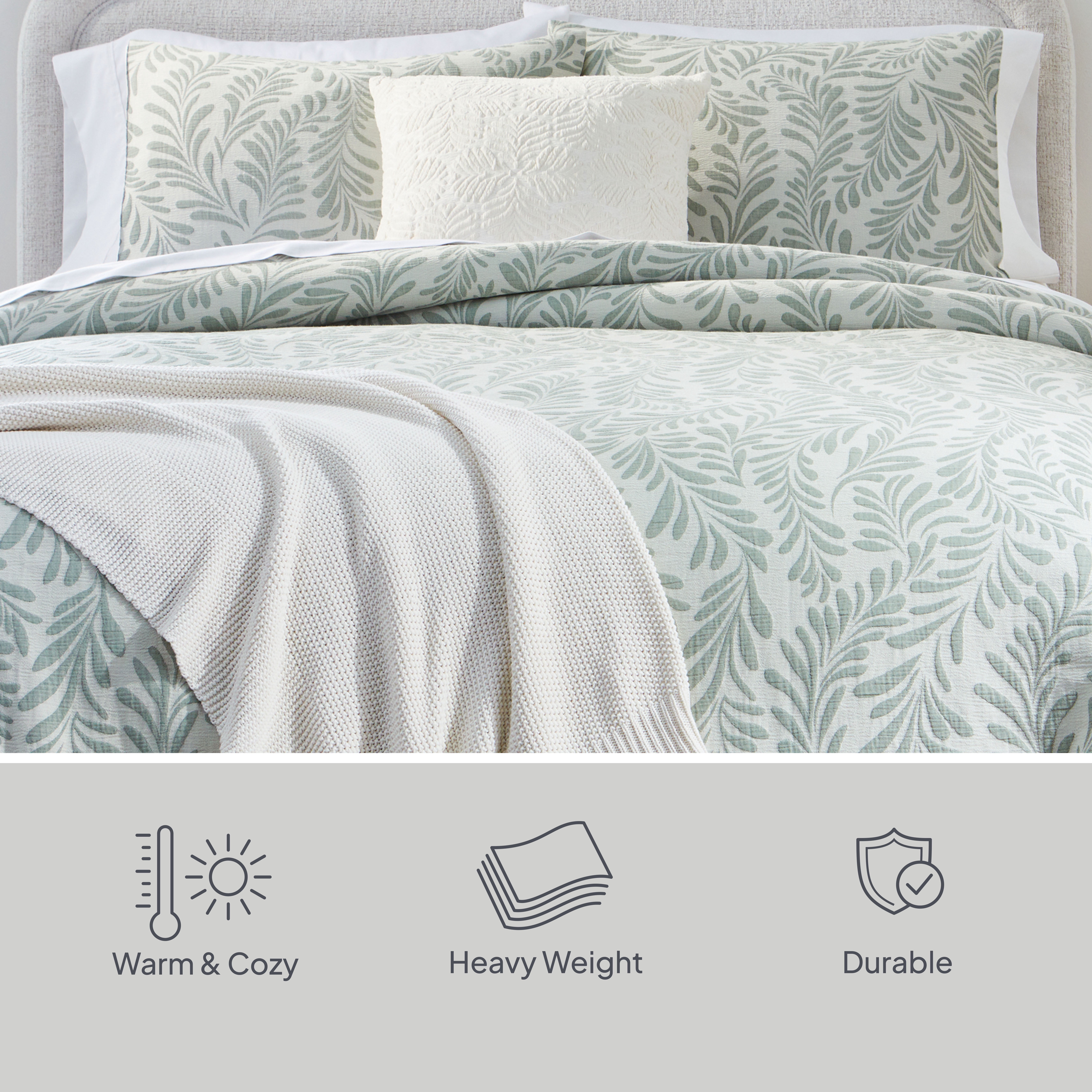 Better Homes & Gardens King Comforter Set, All-Season, 3-Piece, Green Leaf Botanical