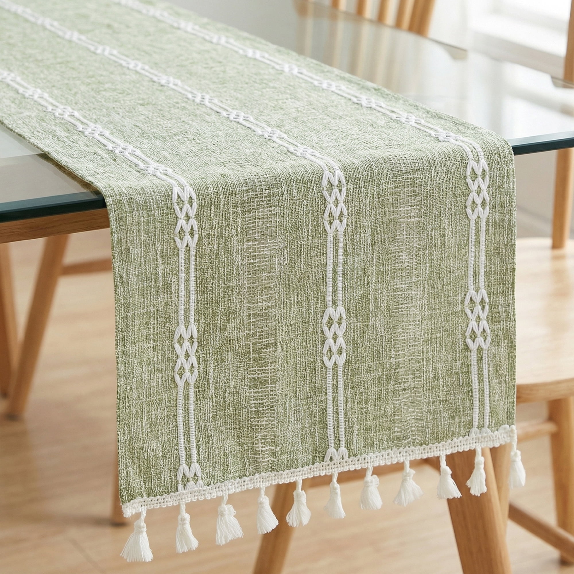 Unique Bargains Openwork Polyester Runner Table Runner for Kitchen Decor Green 13"x70.9"