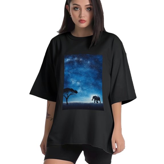 Plus Size Shirt for Women Black Tops for Women Short Sleeves Shirt for Women Elephant And Sky T Shirt Crewneck Shirt for Women XS