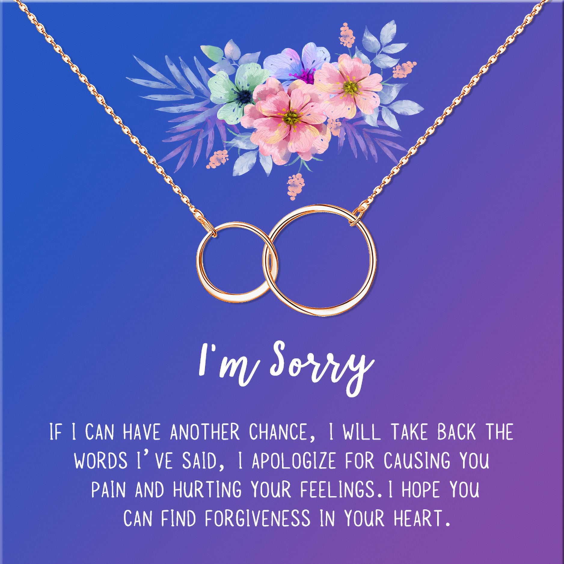 Anavia I'm Sorry, Apology Gift Card Necklace, Apology Gifts for Her, Sorry Quote Apology Gifts for Wife, Forgiveness Gift for Girlfriend-[Rose Gold Infinity Double Ring, Blue-Purple Gift Card]