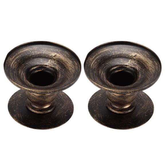 Rustic Iron Pillar Candle Holders Set of 2 Retro Pedestal Candlestick Stands Distressed Black Accent