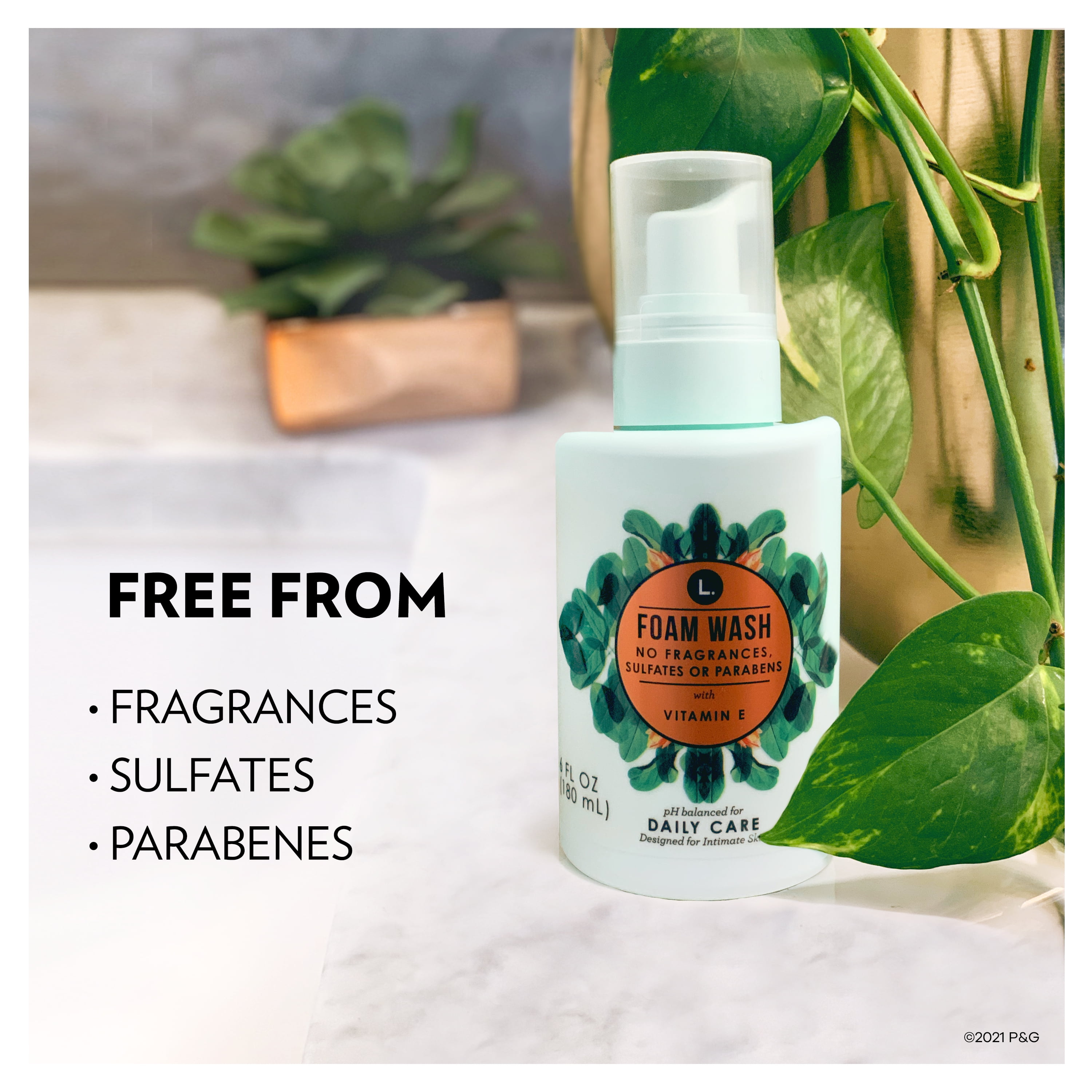 L. Fragrance Free Daily Care Foaming Wash, pH Balanced, Free from Fragrances, Sulfates or Parabens, 6 fl oz