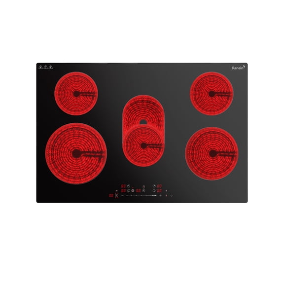 Electric Cooktop with 5 Burners, 30 inch 8800W 240V Ceramic Panel Electric Cooktop, Multiple Safety Protections Stove, Touch Screen