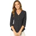 thumbnail image 1 of Top de blusa de oficina vintage con botones de manga 3/4 y lunares para mujer Negro XL, 1 of 6