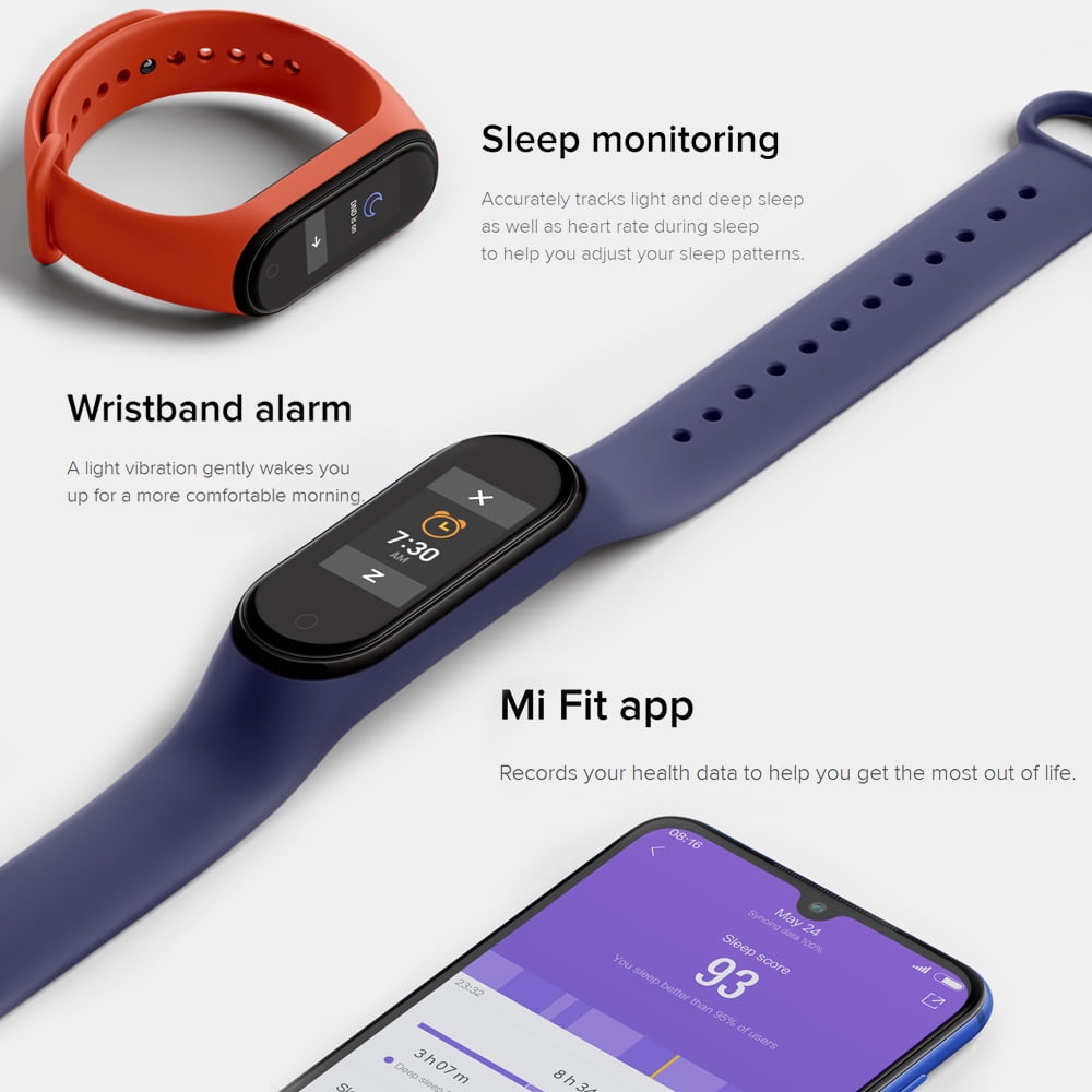 Sleep Monitor Fitness Tracker Heart Rate Monitor Mi Band 4 Smart Bracelet 0.95 AMOLED Color Screen Fitness Tracker Bluetooth Sport 5ATM Waterproof 50M Waterproof,Activity Tracker with 6 Sports Mode