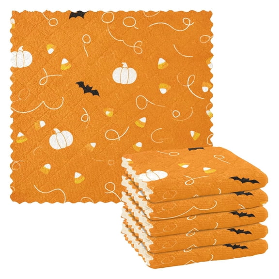 6 Pieces of Kitchen Towels 11x11Inch Kitchen Dish Cloths Kitchen Dish Towels Reuseable Cleaning Cloths Halloween Cartoon Bats