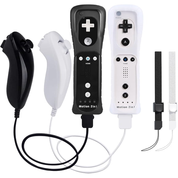 HAHDAXIA Lot de 2 Manettes Wii avec Motion Plus, Inclut des Télécommandes Wii Noires et Blanches et des Nunchucks Wii