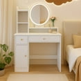 thumbnail image 3 of Dressing Table With Drawers, LED Tri-Color Mirror, Easy To Clean, Suitable For Small Space In Home Office, Bedroom, 3 of 5