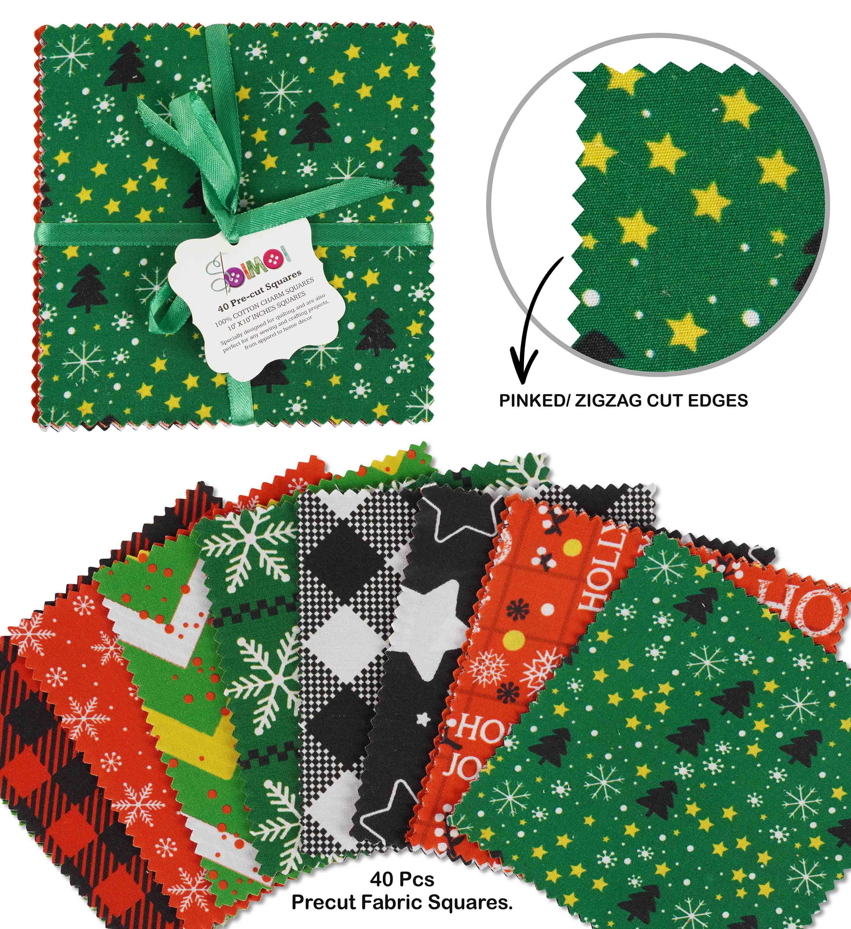 Soimoi Christmas Theme Print Precut 10-inch Cotton Fabric Quilting Squares Charm Pack DIY Patchwork Sewing Craft