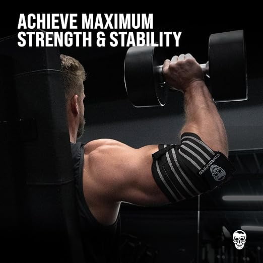 Gymreapers Weightlifting Elbow Wraps (1 Pair) - Flexible 40'' Elbow Compression Strap & Joint Support Brace - For Bench Press, Powerlifting, and Pressing
