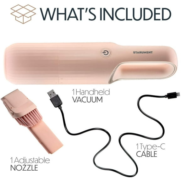 Portable Hand Vacuum Cleaner for Dust Pet Hair Dirt Home Car Interior, Furniture Lightweight Easy to Use, Compact Design Battery Rechargeable with USB-C Cable Pink