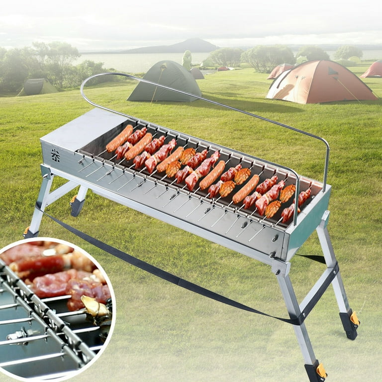 Flkoendmall Automatic Flip CharcoalBarbecue Grill USB Electric Rotary BBQ Machine Kabob Stove, Size: 33.66 x 8.66 x 22.24, Silver