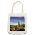 thumbnail image 1 of Saguaro Tote Bag, Tall Saguaro Cactus with Spined Leaves Desert Plants in Sunny Day Picture Print, Cloth Linen Reusable Bag for Shopping Books Beach and More, 16.5" X 14", Cream, by Ambesonne, 1 of 2
