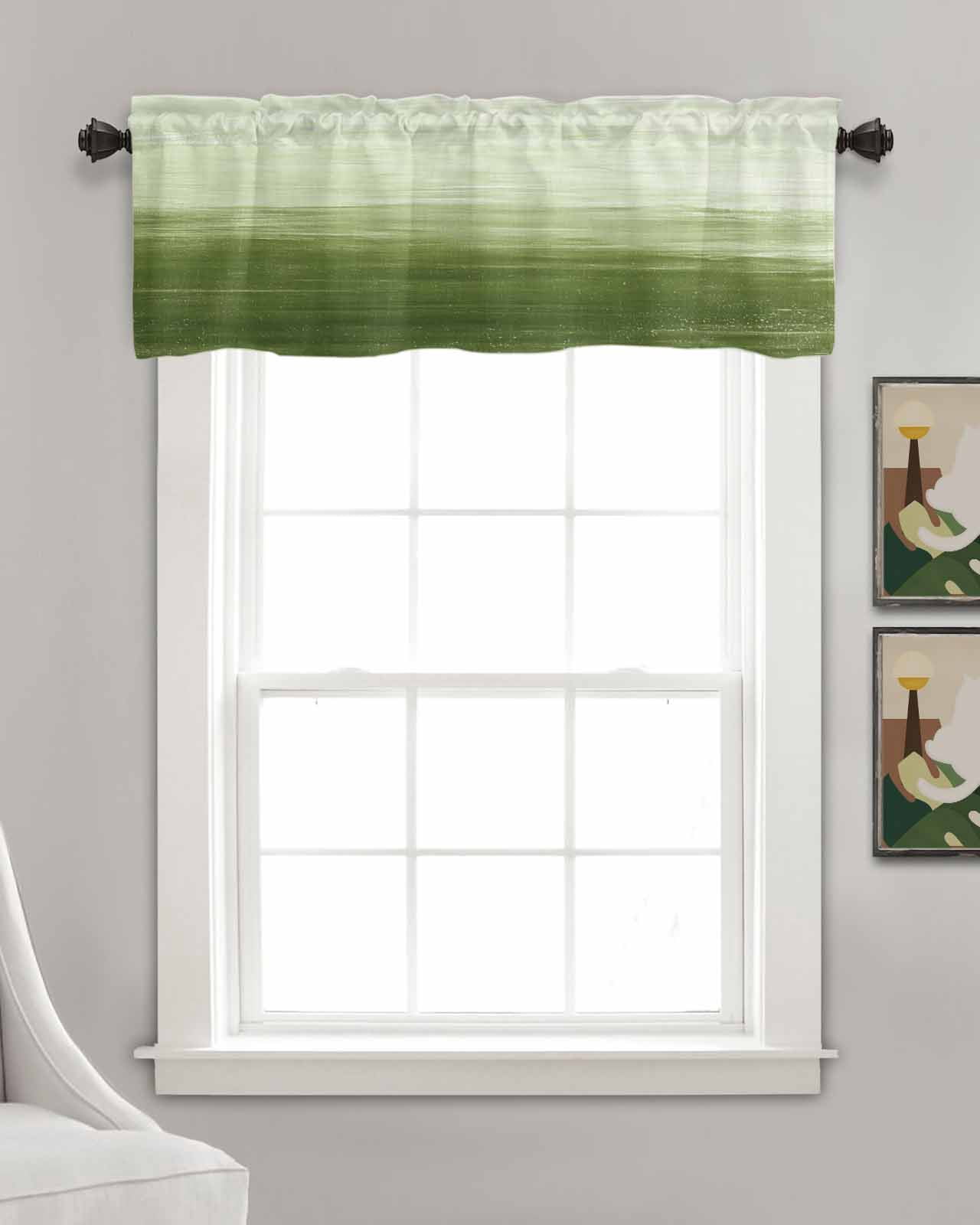 Green Kitchen Valances for Windows Farmhouse Linen Window Valance Curtain for Living Room Window Treatment Ombre Modern Oil Painting Aesthetics Abstract Art Valance Rod Pocket Topper, 42 x 18 Inch