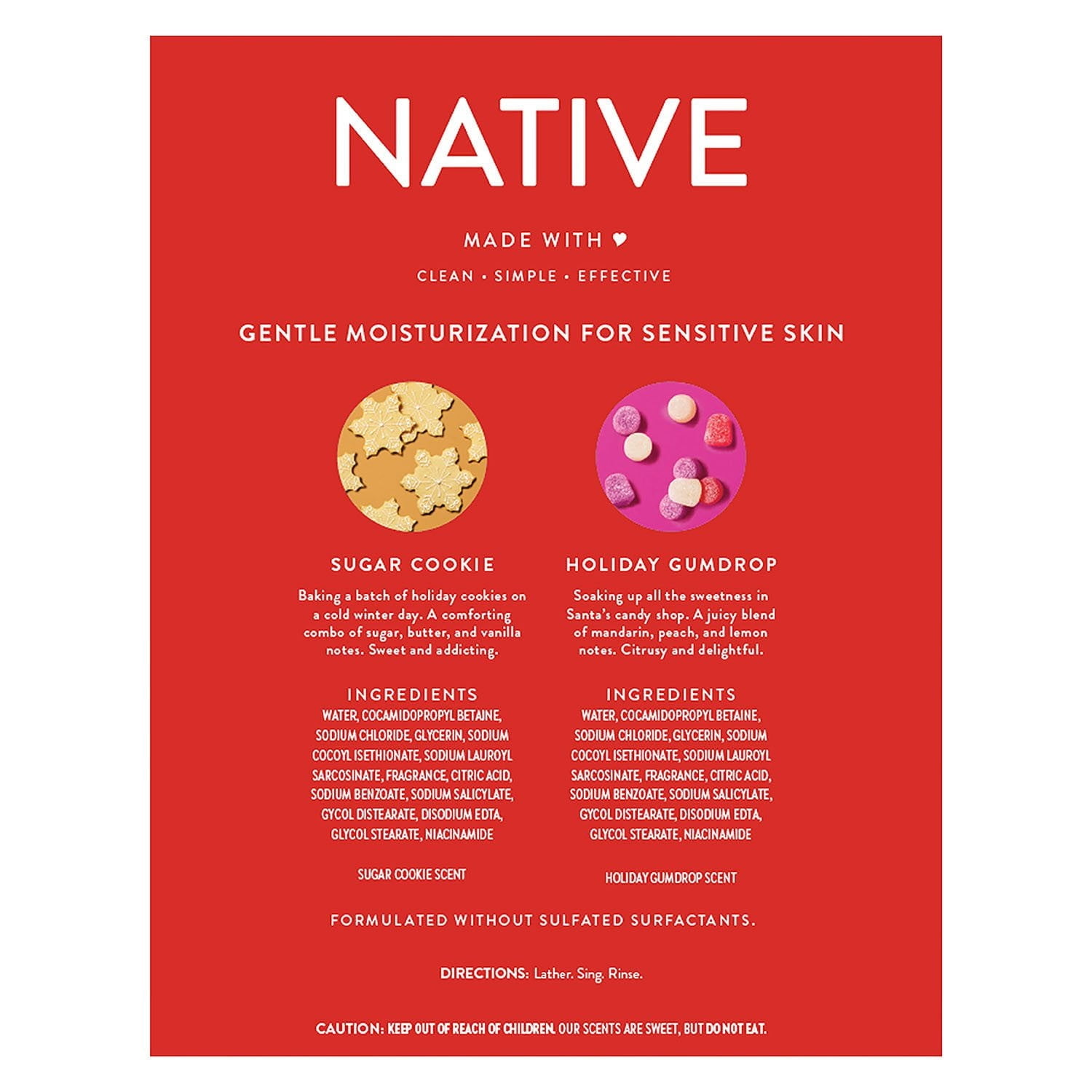Native Nourishing Body Wash, Holiday Variety Pack, 18 Fluid Ounce (Pack of 2)
