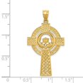thumbnail image 2 of 14k Yellow Gold Solid Polished Flat back Textured back Not engraveable Mens Celtic Claddagh Religious Faith Cross Pendan, 2 of 4