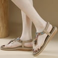 thumbnail image 6 of Gubotare T Strap Sandals for Women Womens Sandals Arch Support Slingback Rhinestone Dressy Sandals Comfort Summer Shoes Ankle Strap Elastic Flats for Beach Walking (Beige,Size 6.5), 6 of 7