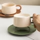 thumbnail image 4 of Tazas de café de cerámica con juego de platillos - 16 oz verde, beige o marrón - taza y bandeja de porcelana de una pieza para té y espresso, 4 of 6