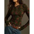 thumbnail image 6 of Women'S Floral Knitted Long Sleeve Crew Neck Going Out Slim Fit Tops Fall Outfits Trendy Clothes Green M, 6 of 9