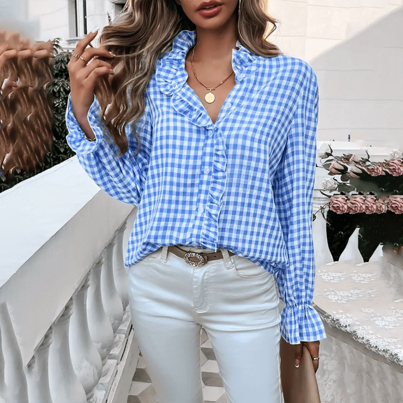 Check pattern stand collar long sleeve Men\u0027s shirt plaid⁄check pattern geometric stand collar outdoor