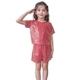 thumbnail image 5 of KVPLBQFD Girls Dance Outfit Shiny Short Sleeve Shorts Set for Kids Sequin Hip Hop Party Wear Teen Fashion Festival Performance Clothes Summer Outfits, 5 of 5