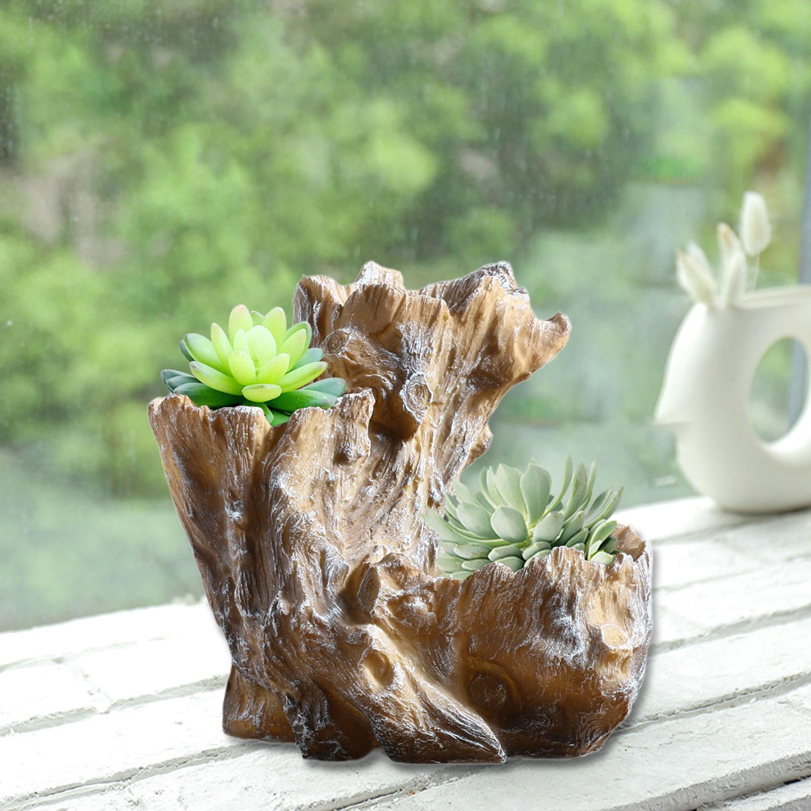 Fzaqwen Planter Pot Artificial Driftwood Succulent Container for Bedroom Home Indoor Brown White
