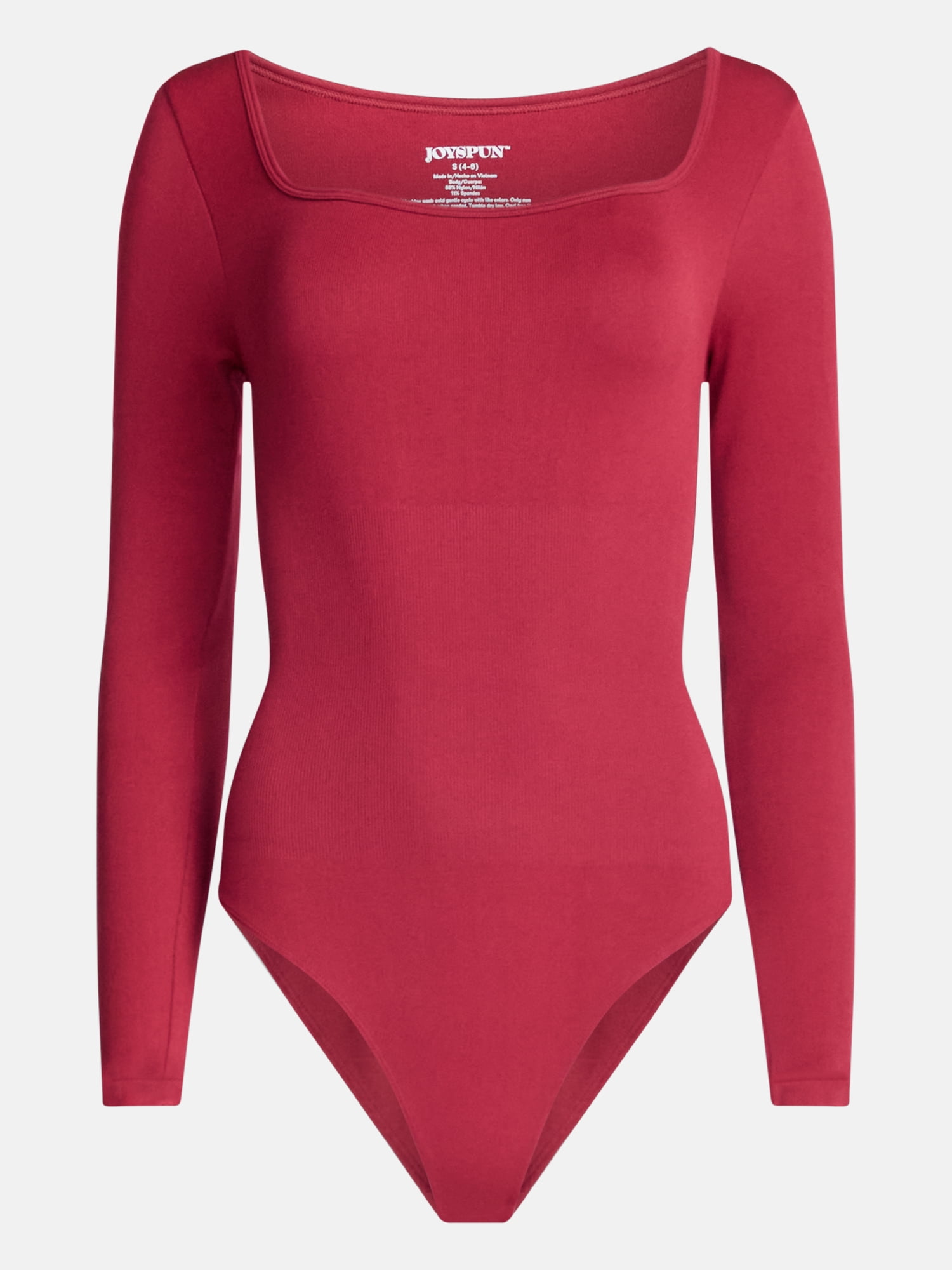 Joyspun Women's Seamless Square Neck Bodysuit with Long Sleeves, Sizes S-XXXL