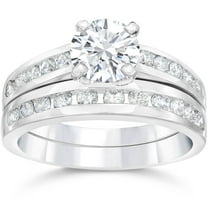 Pompeii Certified 3Ct TW Diamond Engagement Wedding Ring Set 14k White Gold Lab Grown