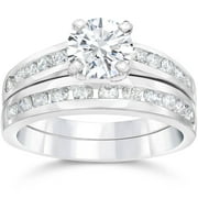 Pompeii Certified 3Ct TW Diamond Engagement Wedding Ring Set 14k White Gold Lab Grown