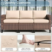 ELPOSUN 7-Piece Rattan Outdoor Patio Furniture Set with Swivel Chairs and Storage Table, Beige